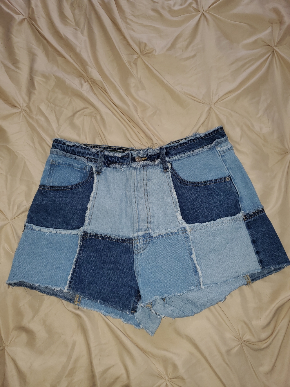 Wild Fable Patchwork Jean Shorts in Light & Dark Blue